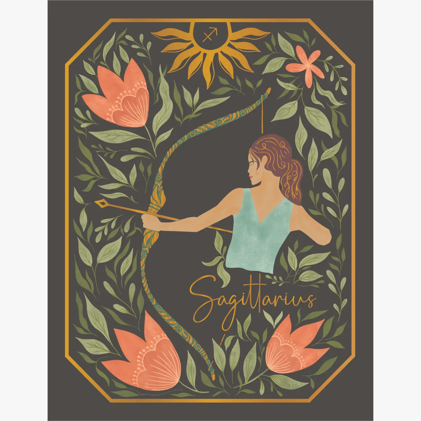The Sagittarius Zodiac Garden Gold Foil Greeting Card