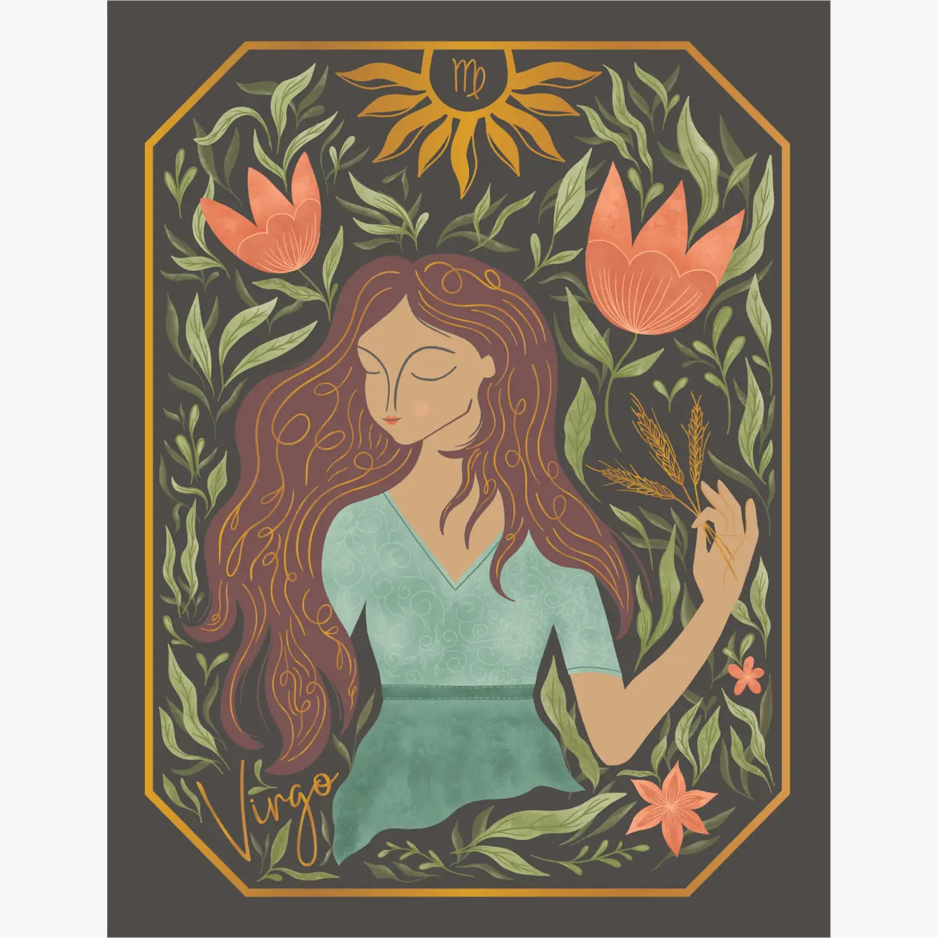 The Virgo Zodiac Garden Gold Foil Greeting Card