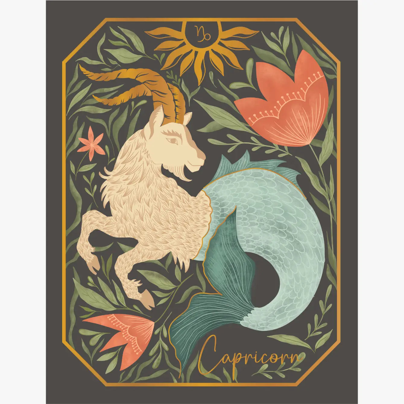 The Capricorn Zodiac Garden Gold Foil Greeting Card