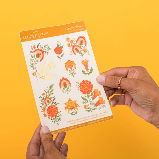 Green Vines Sticker Sheet | Floral Clear Vinyl Stickers