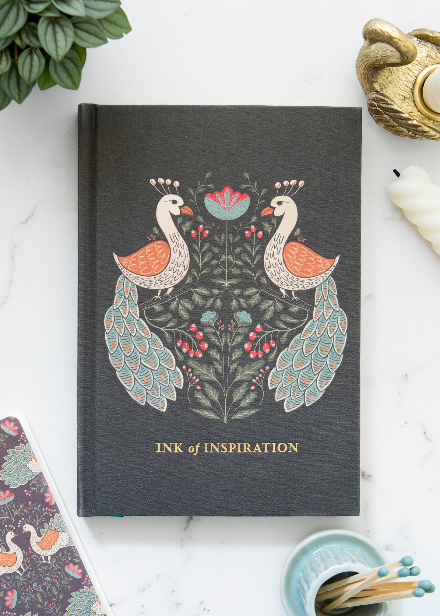 Peacock Linen Journal with Gold Foil | Ink of Inspiration Hardcover Notebook