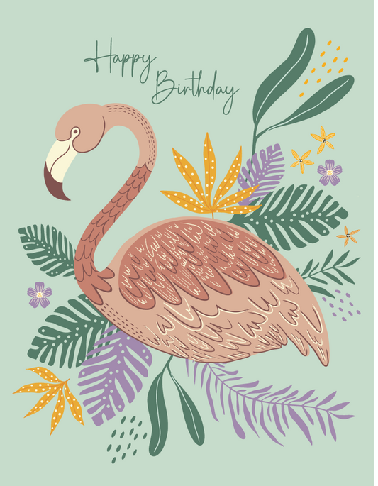 Flamingo Garden Vibrant Birthday Greeting Card