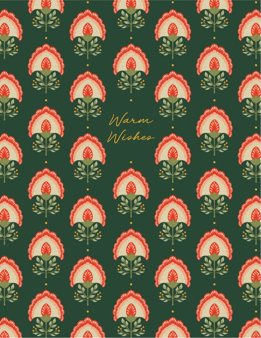 Warm Wishes Floral Christmas greeting card front, hand-illustrated by Amita Nair