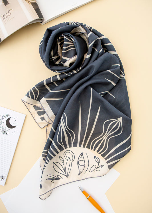 Celestial Sun Silk Scarf – Hand-Drawn Luxury Gift for Astrology Lovers