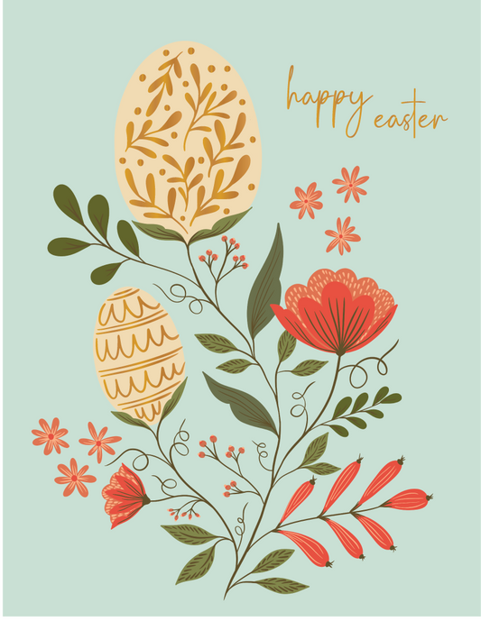 Easter Elegance: Floral & Gold Foil Greeting Card