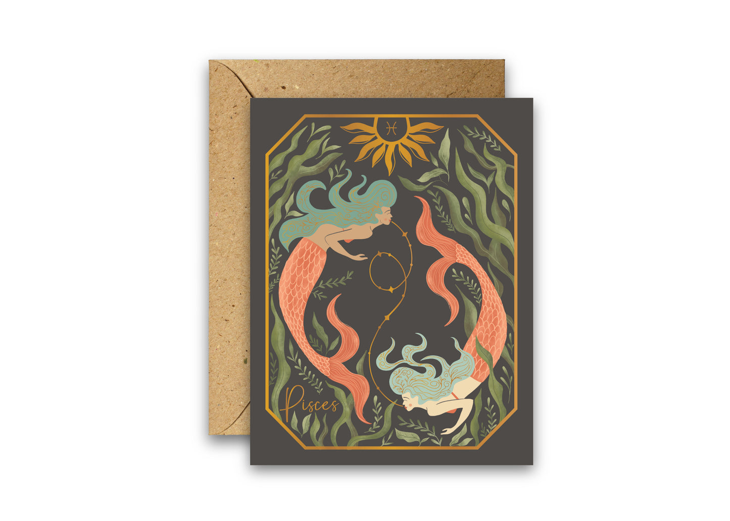 The Pisces Zodiac Garden Gold Foil Greeting Card