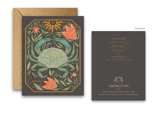 The Cancer Zodiac Garden Gold Foil Greeting Card