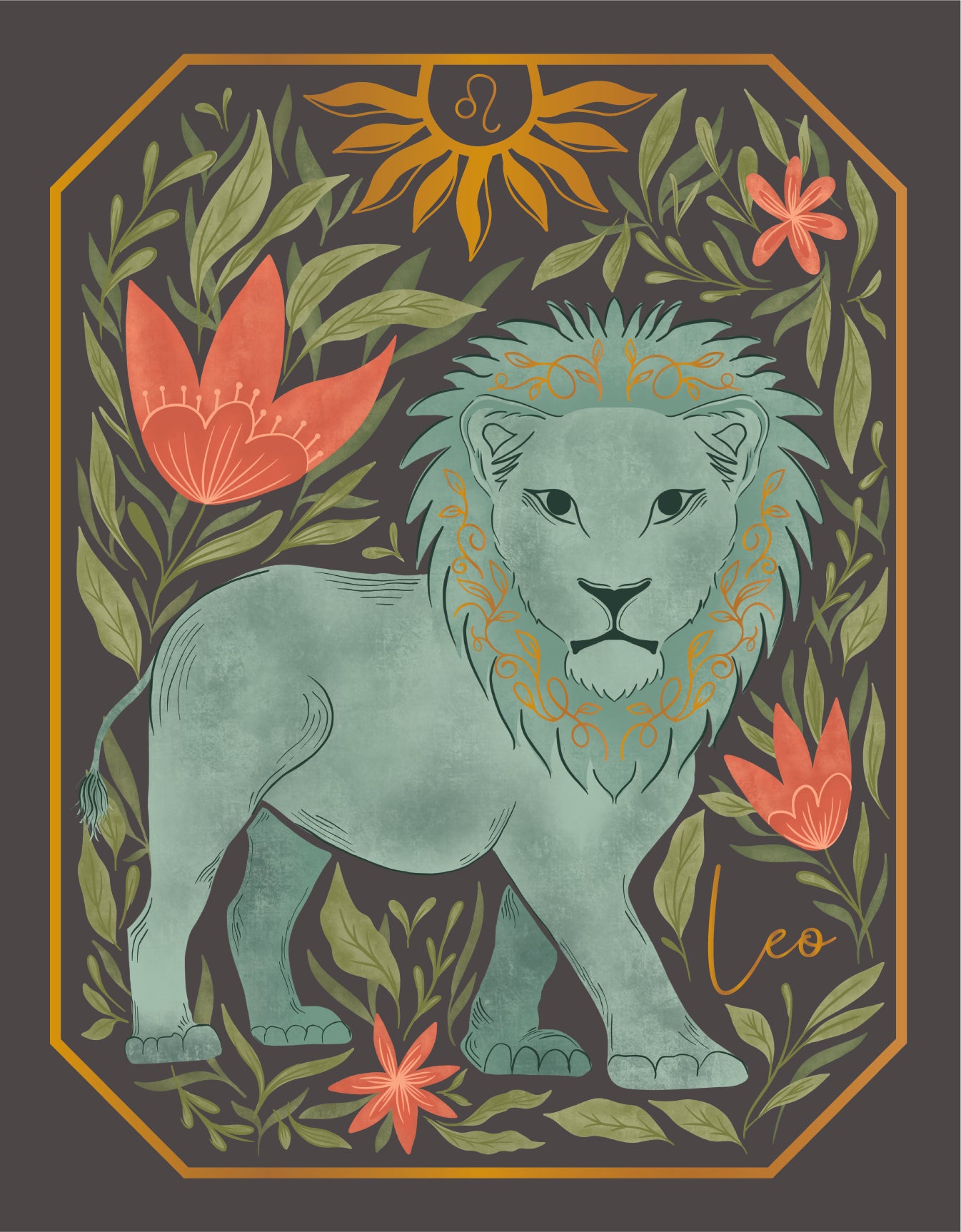 The Leo Zodiac Garden Gold Foil Greeting Card