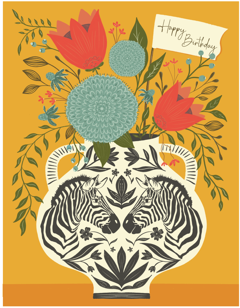 Zebra Vase Birthday Card | Colorful Animal Greeting Card