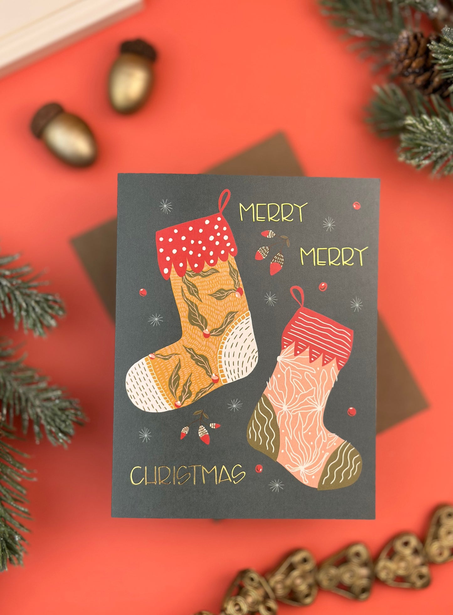 Christmas Morning Stockings Gold Foil Greeting Card