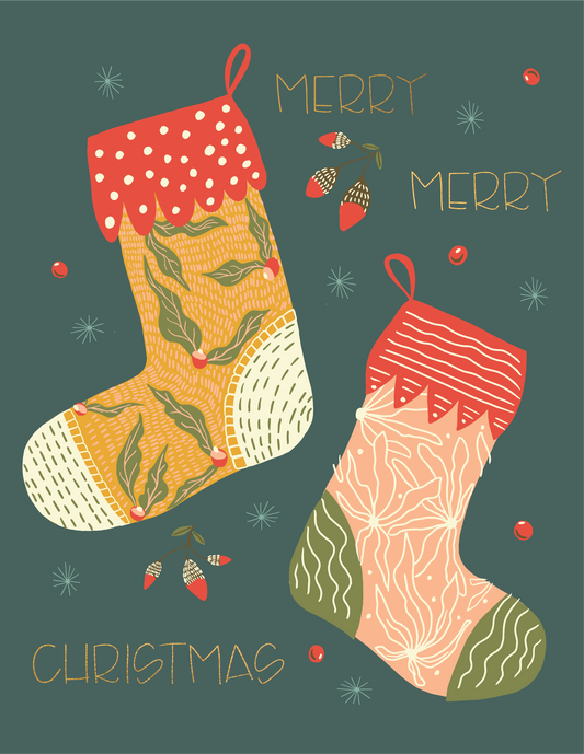 Christmas Morning Stockings Gold Foil Greeting Card