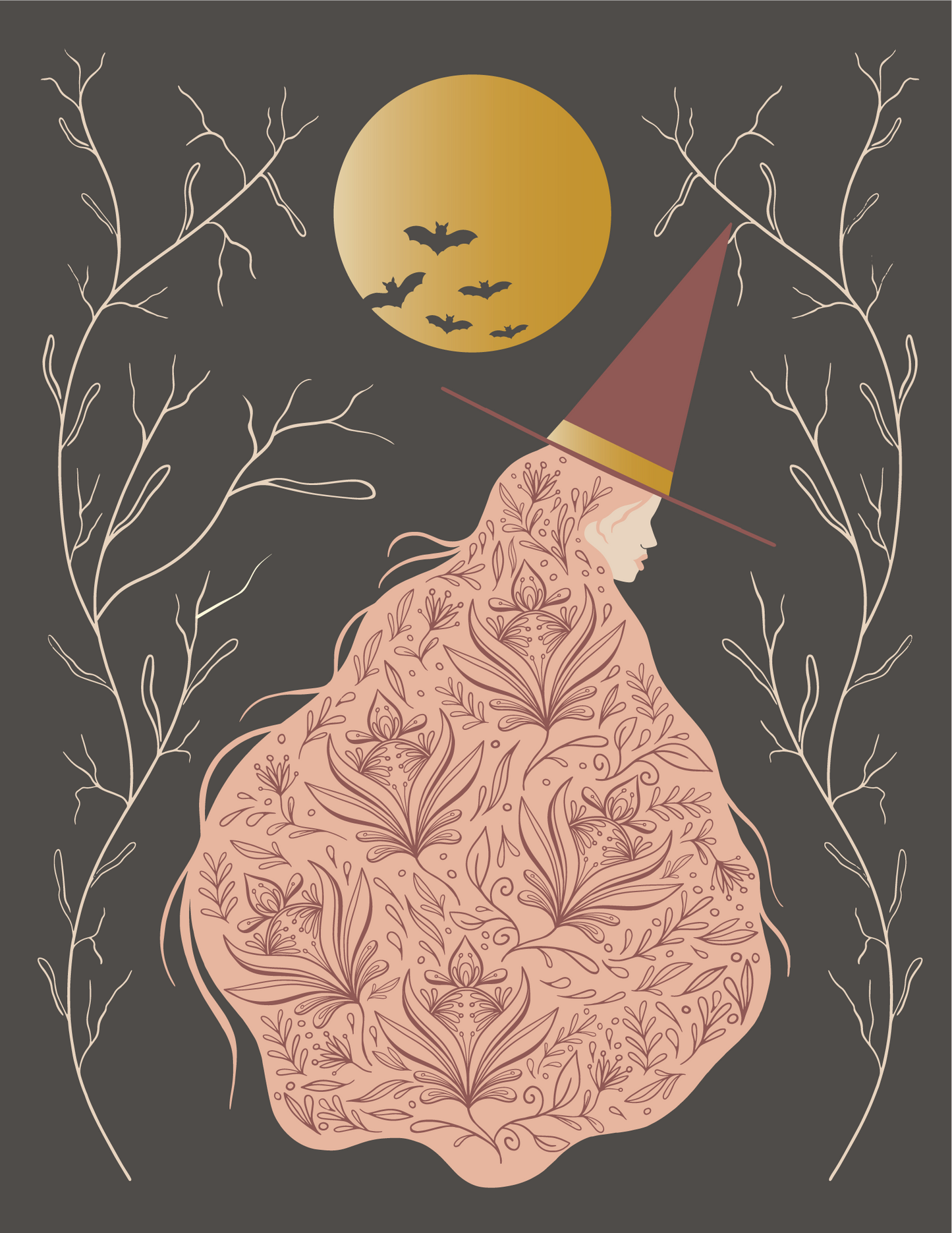 Witch's Moon Gold Foil Greeting Card