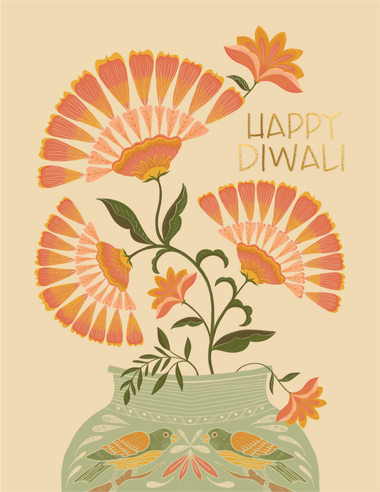 Diwali Bouquet Gold Foil Greeting Card
