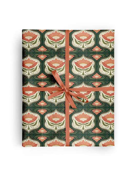Green Folk Floral Wrapping Paper