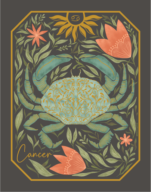 Cancer Zodiac Gold Metallic 4" Vinyl Sticker