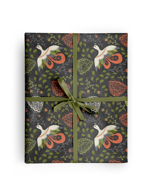 Blooming Folk Birds Wrapping Paper