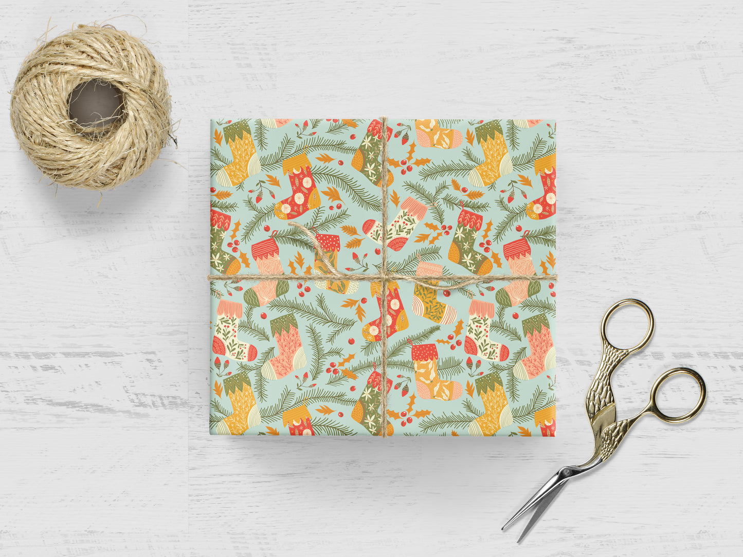 Stockings & Holly Wrapping Paper