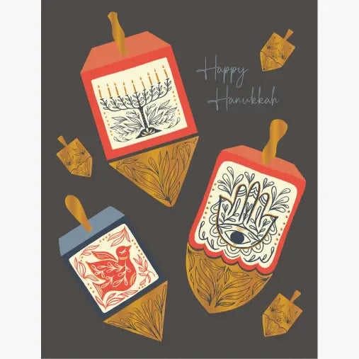 Hanukkah Dreidels Gold Foil Greeting Card