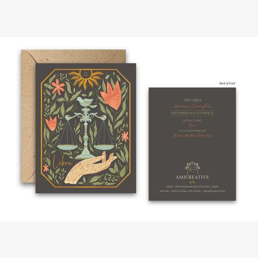 The Libra Zodiac Garden Gold Foil Greeting Card
