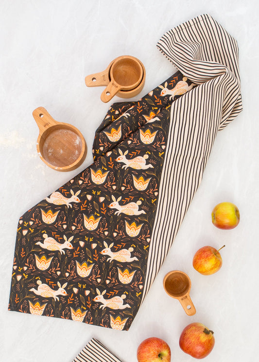 Fall Bunnies Tea Towel