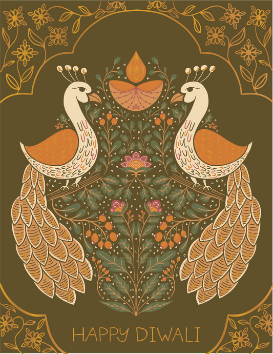 Diwali Birds Gold Foil Greeting Card