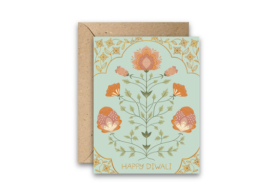 Diwali Flowers Gold Foil Greeting Card