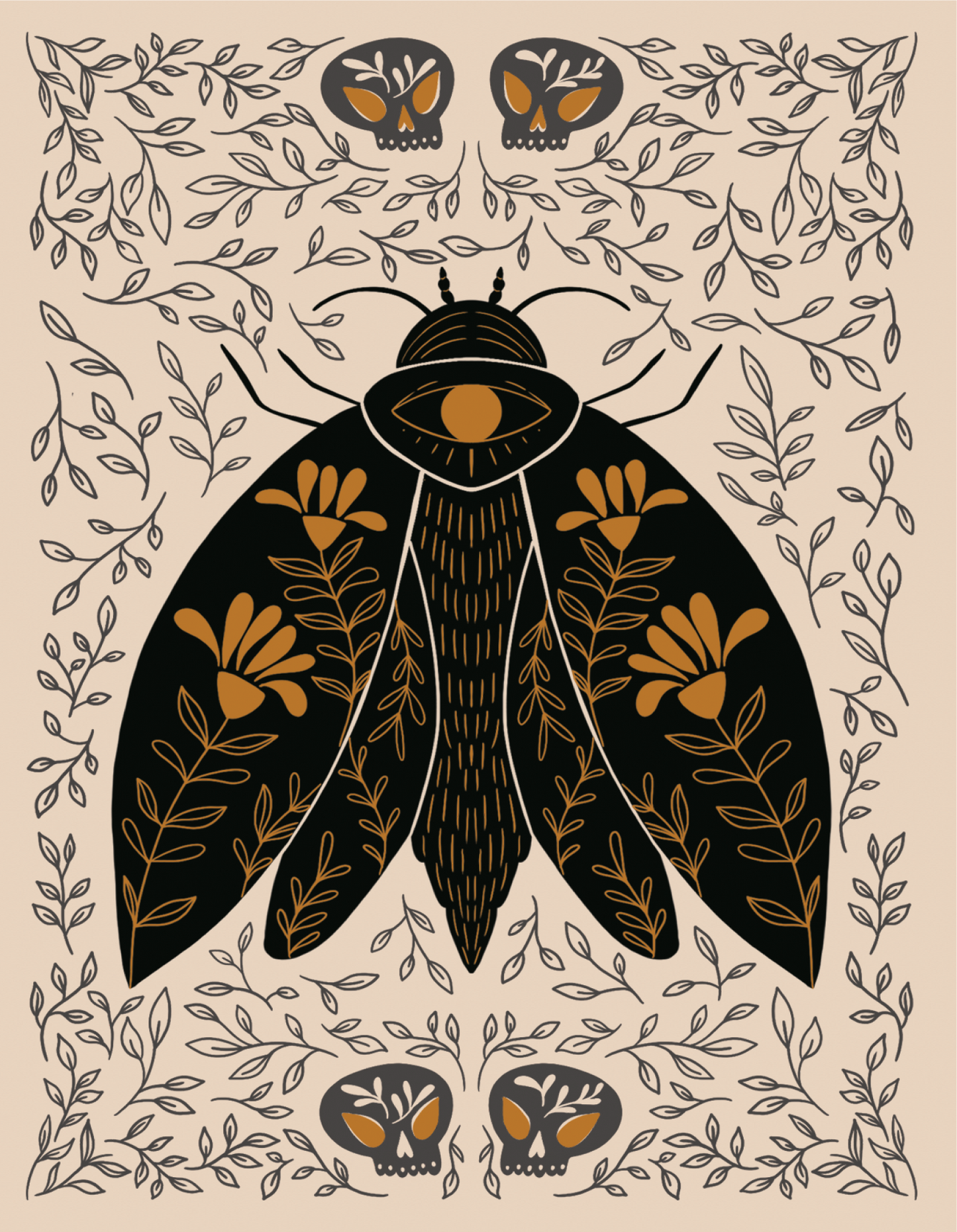 Grey Vines Moth Greeting Card
