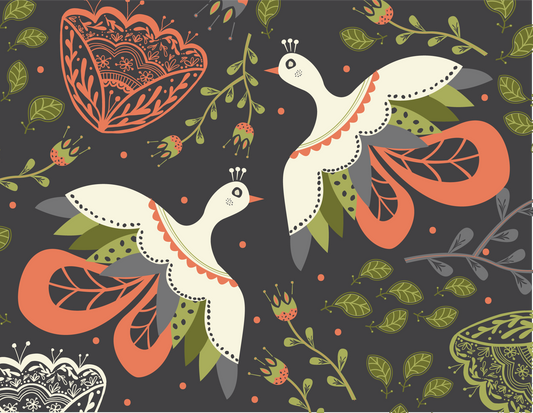 Grey Blooming Birds Greeting Card