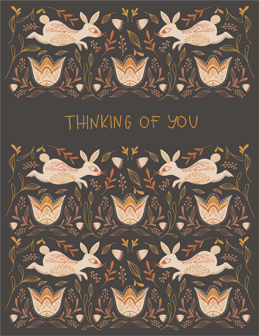 Thinking of You Bunnies Gold Foil Greeting Card
