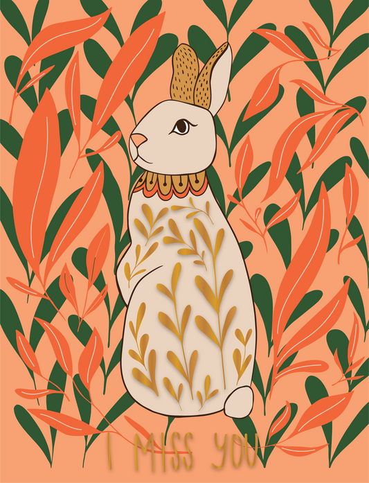 Miss You Bunnies Gold Foil Greeting Card