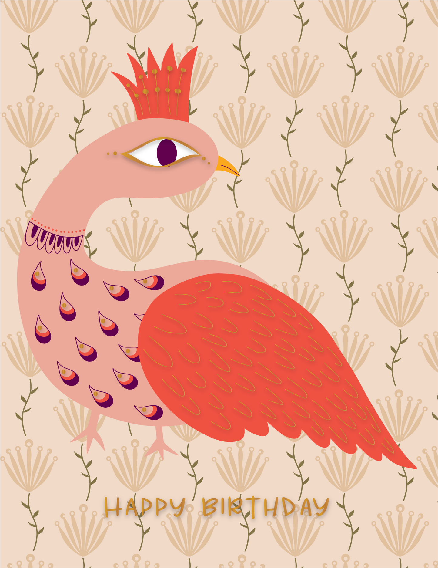 Peacock Birthday Gold Foil Greeting Card