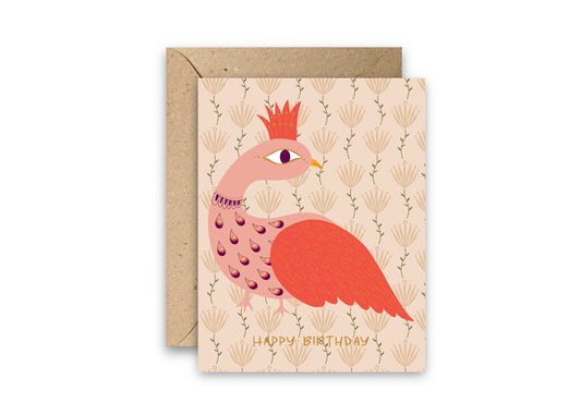 Peacock Birthday Gold Foil Greeting Card