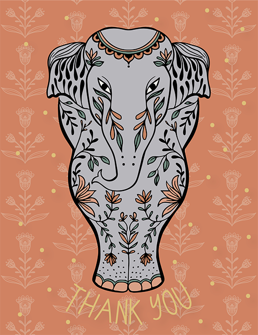 Elephant Thank You Gold Foil Greeting Card