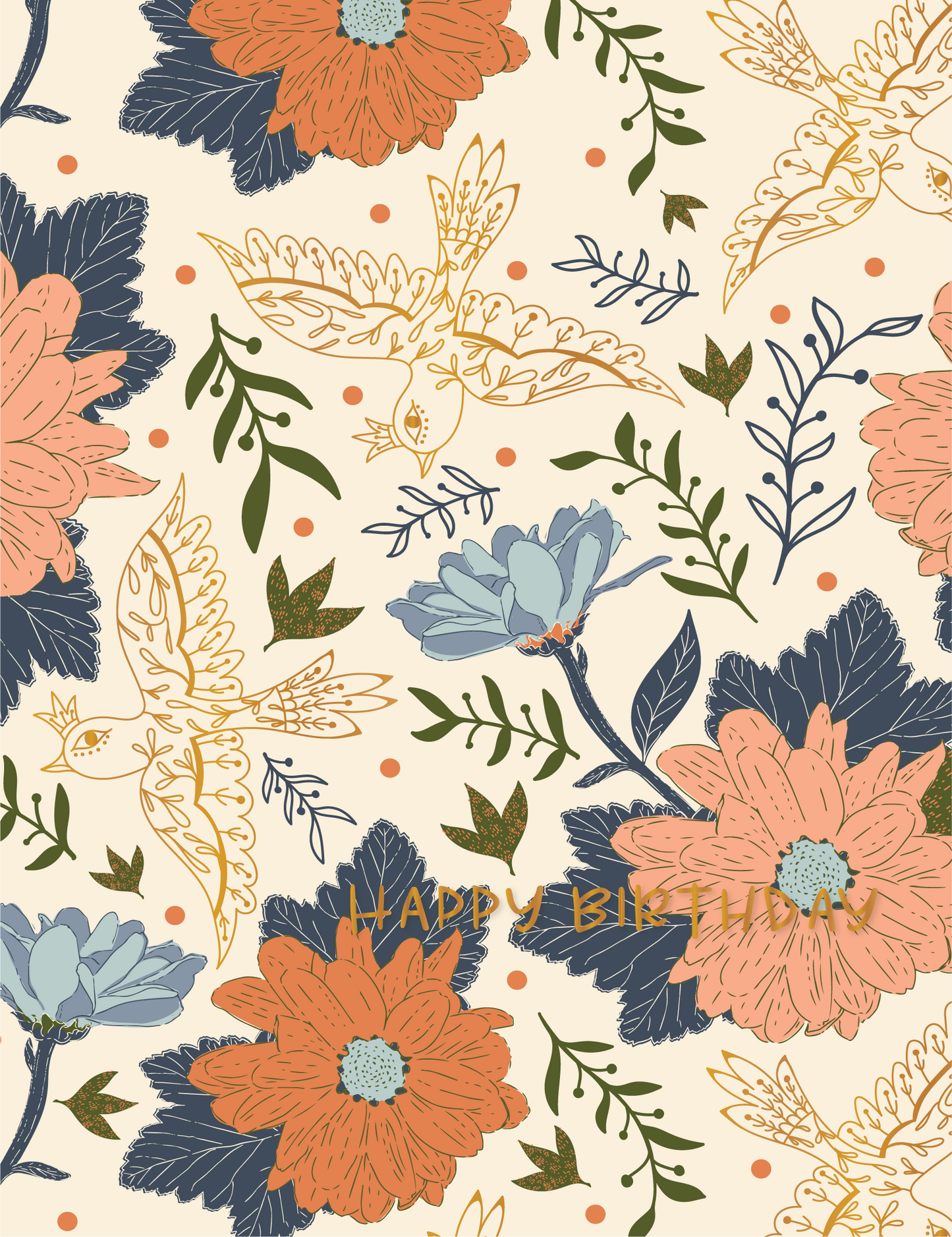 Happy Birthday Birds Gold Foil Greeting Card