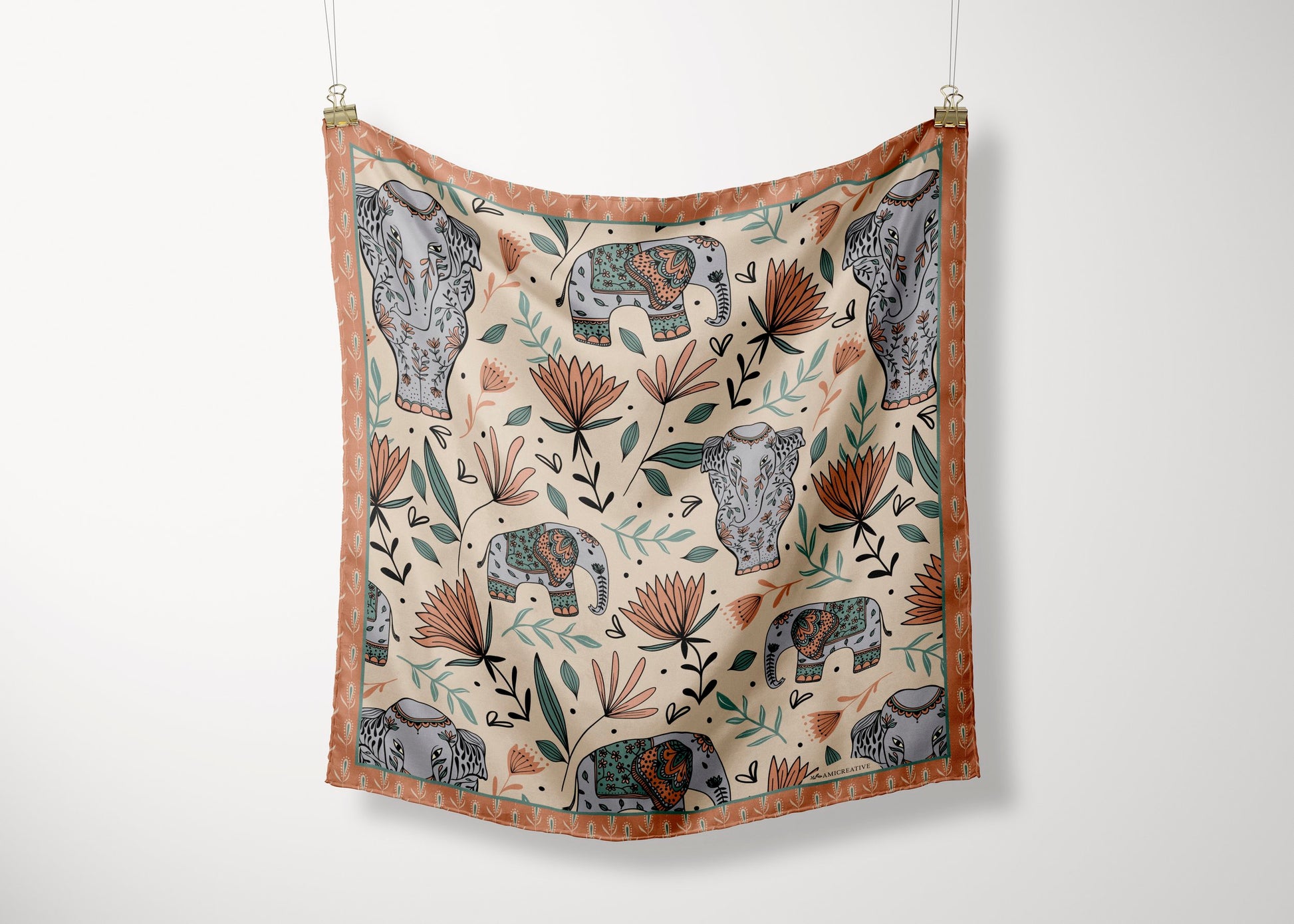 Elephant Jungle Silk Scarf