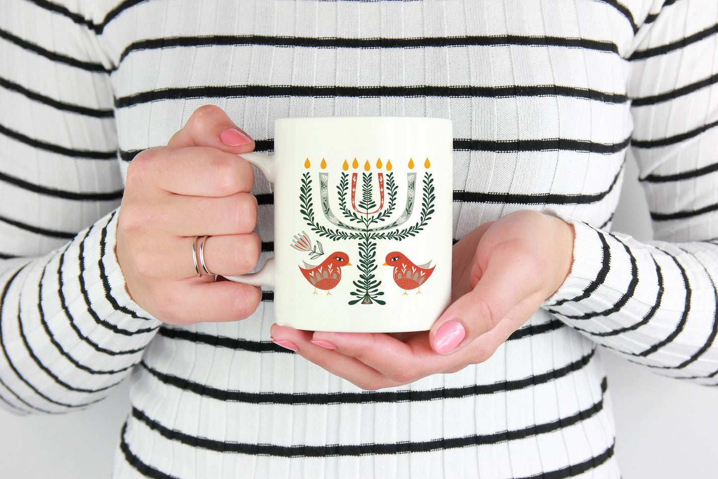 Hanukkah Birds Ceramic Mug