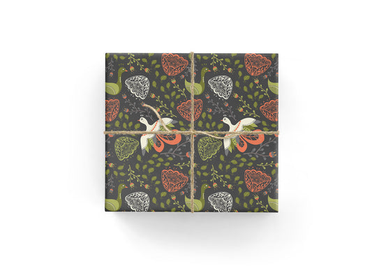 Blooming Folk Birds Wrapping Paper