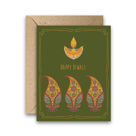 Diwali Lamp Gold Foil Diwali Greeting Card