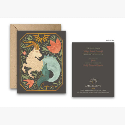 The Capricorn Zodiac Garden Gold Foil Greeting Card