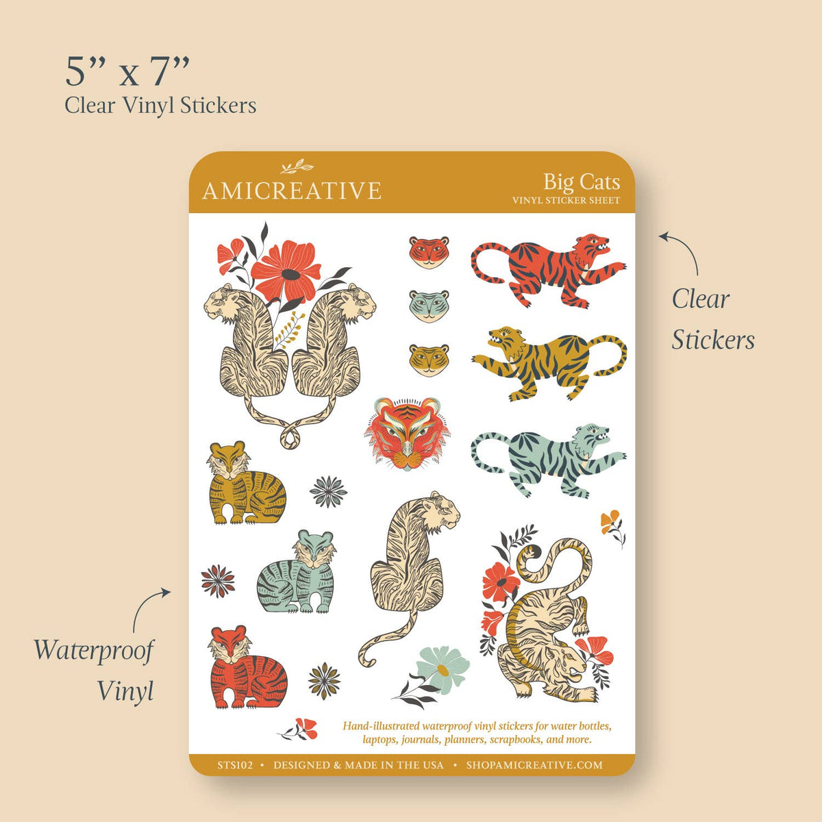 Big Cats Sticker Sheet | Tiger Clear Vinyl Stickers