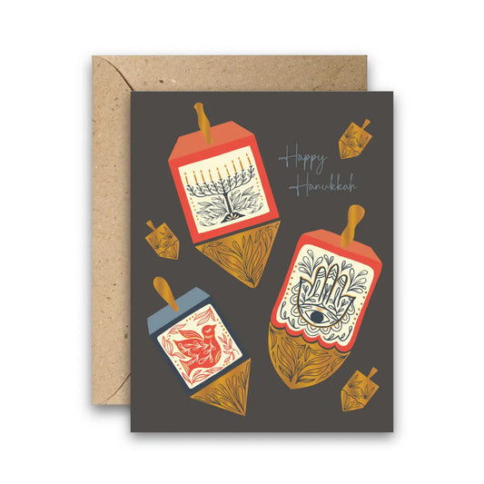 Hanukkah Dreidels Gold Foil Greeting Card