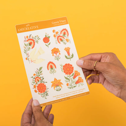 Green Vines Sticker Sheet | Floral Clear Vinyl Stickers