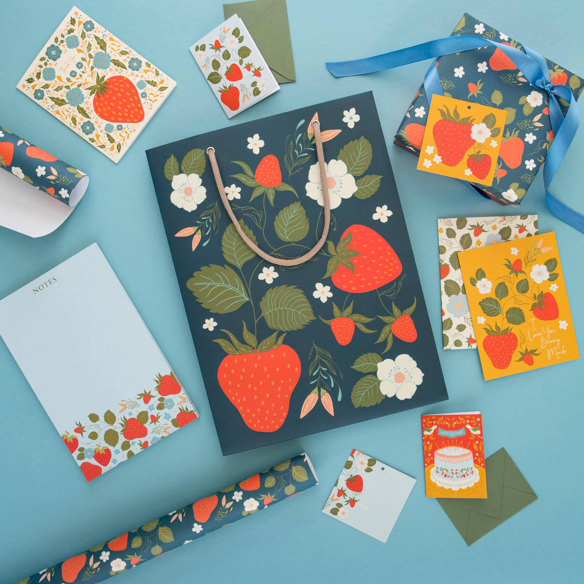 Strawberry Garden Gift Tags, double-sided hand-illustrated gift tags by Amita Nair