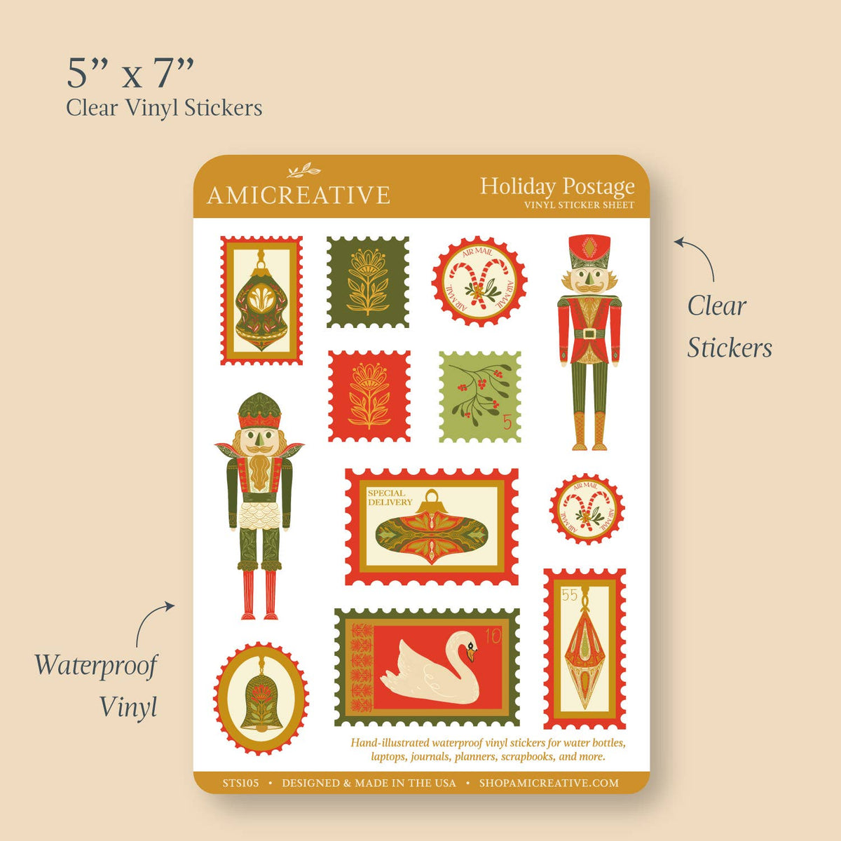 Holiday Postage Sticker Sheet | Nutcracker Clear Vinyl Stickers