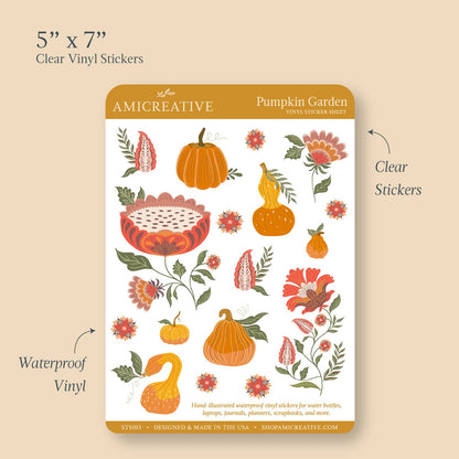 Pumpkin Garden Sticker Sheet | Fall Clear Vinyl Stickers