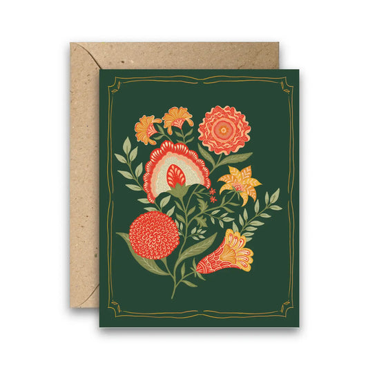 Winter Blooms Gold Foil Holiday and Diwali Greeting Card