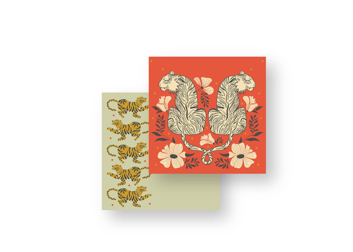 Jungle Tiger Gift Tags, double-sided hand-illustrated tiger gift tags by Amita Nair