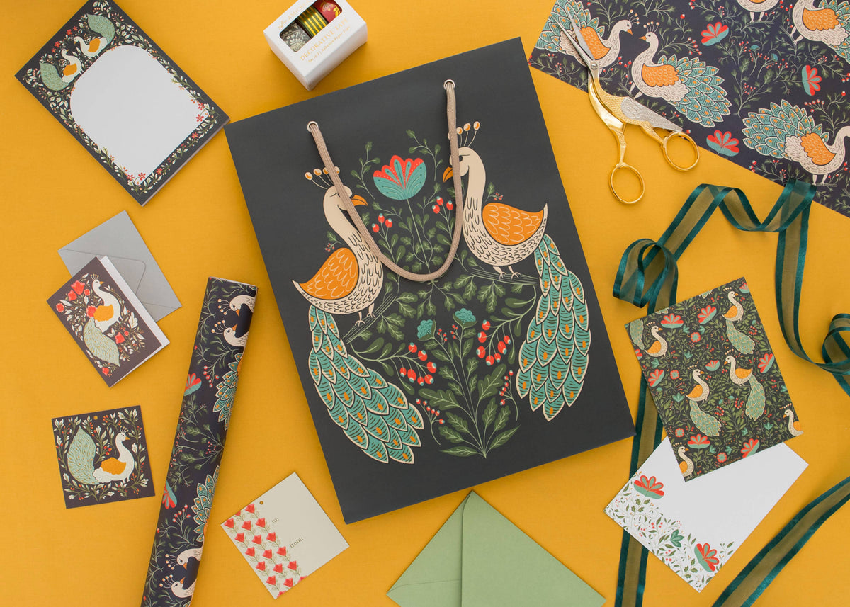 Peacock Garden Gift Tags, double-sided hand-illustrated gift tags by Amita Nair