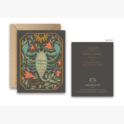 The Scorpio Zodiac Garden Gold Foil Greeting Card