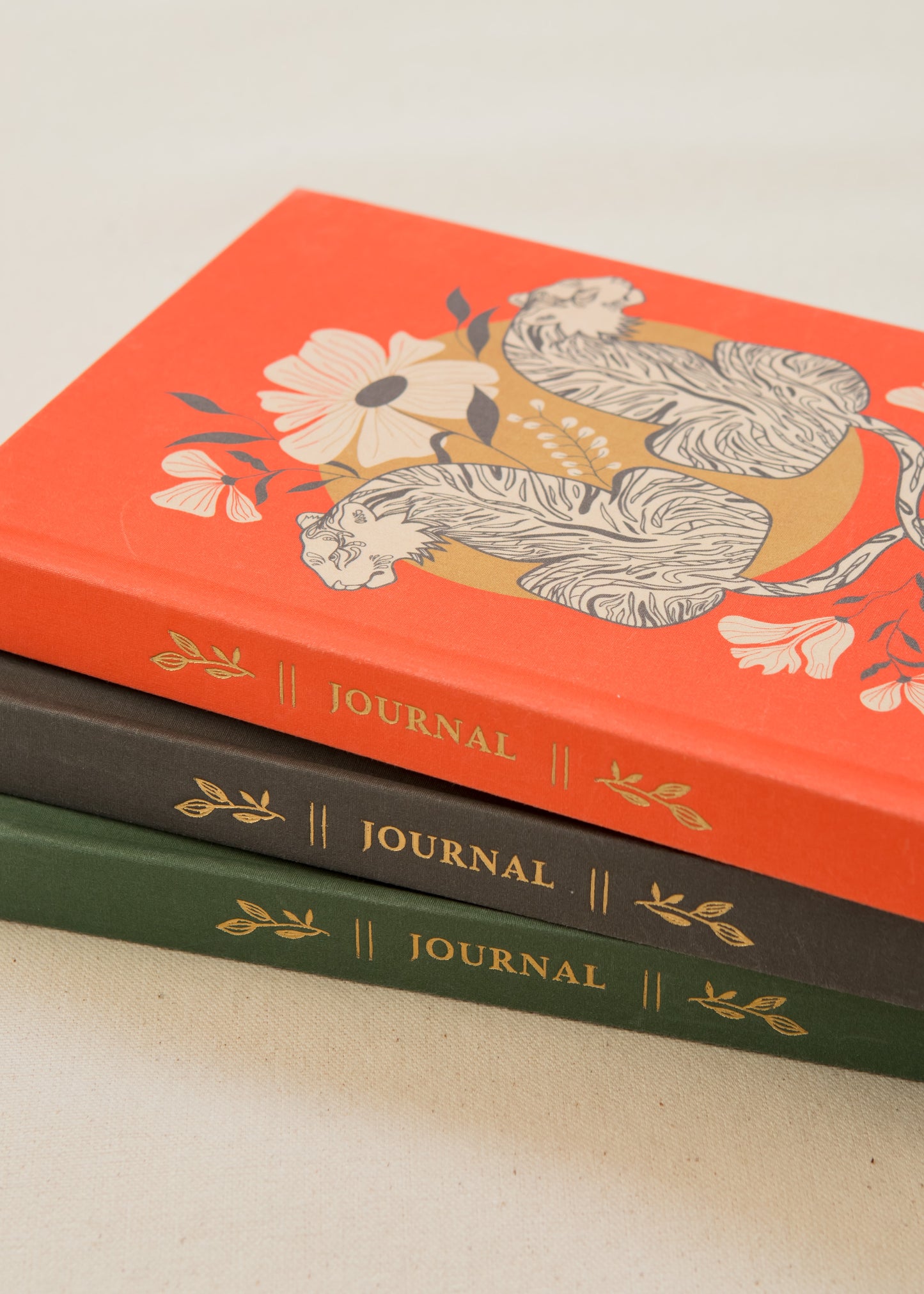 Tiger Linen Journal with Gold Foil | Notes & Wonder Hardcover Notebook